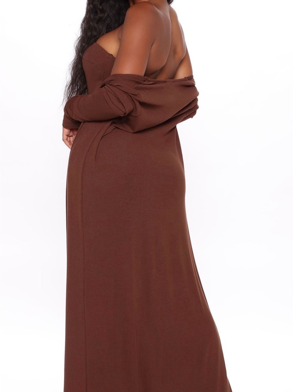 Fashion Nova Strapless Brown Midi Dress with Matching Duster - Picture 5 of 5
